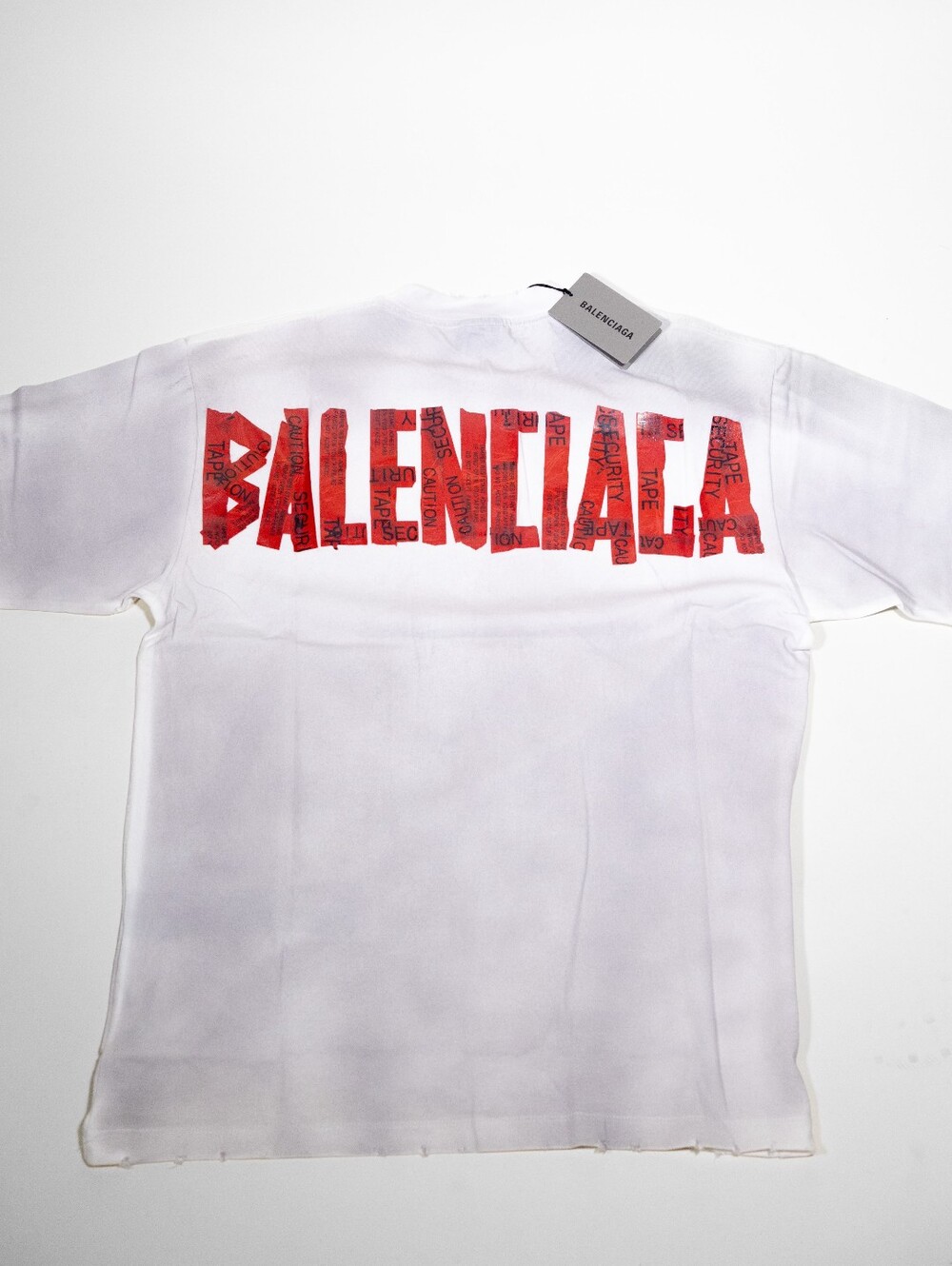 Balenciaga White Short-Sleeve Tee with Red Block Logo